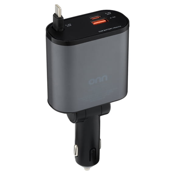 onn 3-in-1 Fast Charge USB-C/USB Car Charger