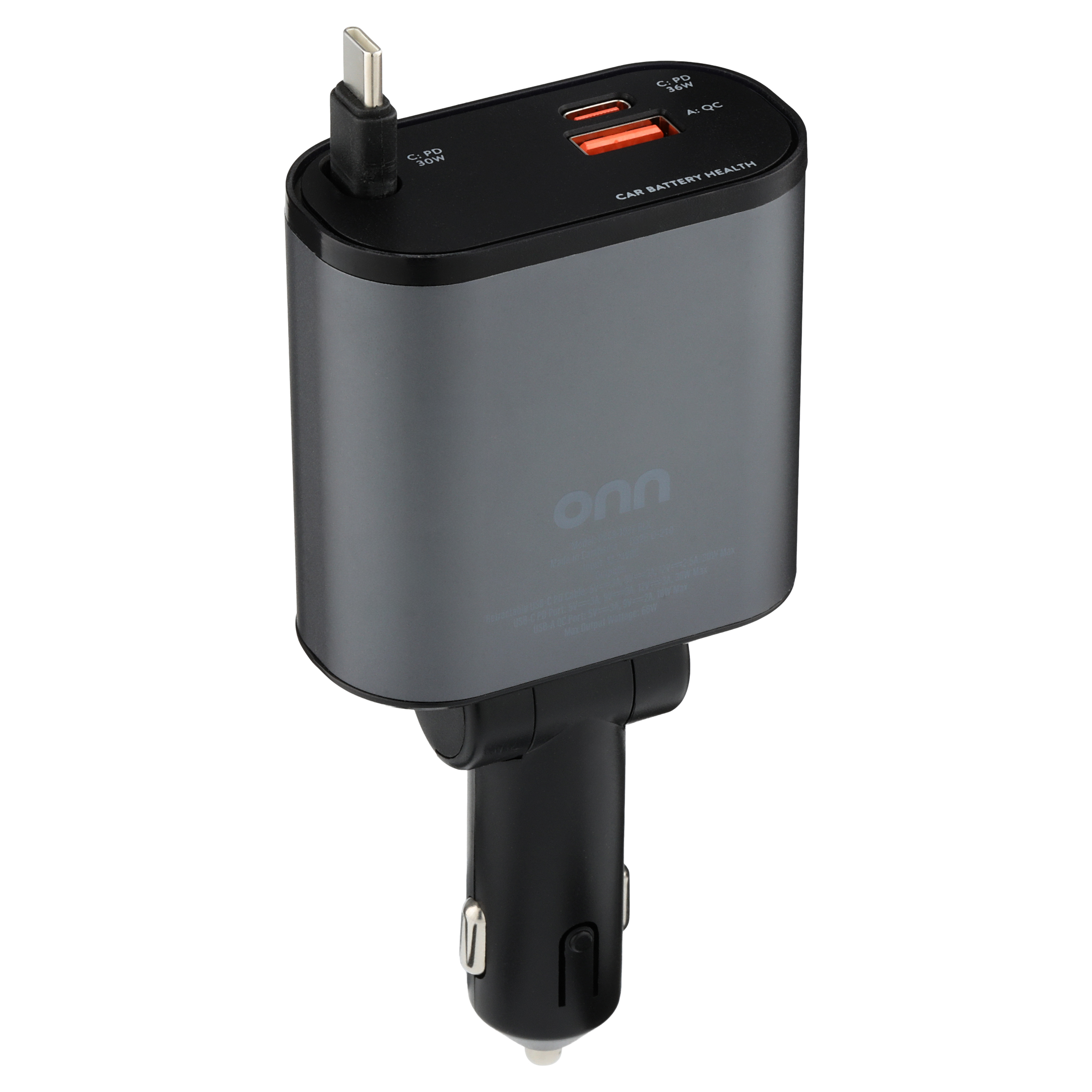 onn 3-in-1 Fast Charge USB-C/USB Car Charger