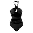 thumbnail image 4 of Gibobby Conjunto de Bañador Sexy Traje de baño de 1 pieza para mujer+1 pieza para cubrir traje de baño de dos piezas con estampado vintage Monokini Bikin(Negro,CH), 4 of 5