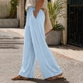 thumbnail image 2 of ZHYou No Boundarie Womens Wide Leg Pants Drawstring High Waist Lightweight Flowy Floor Length Casual Lounge Trousers with Side Pockets,Light Blue,Size L, 2 of 7