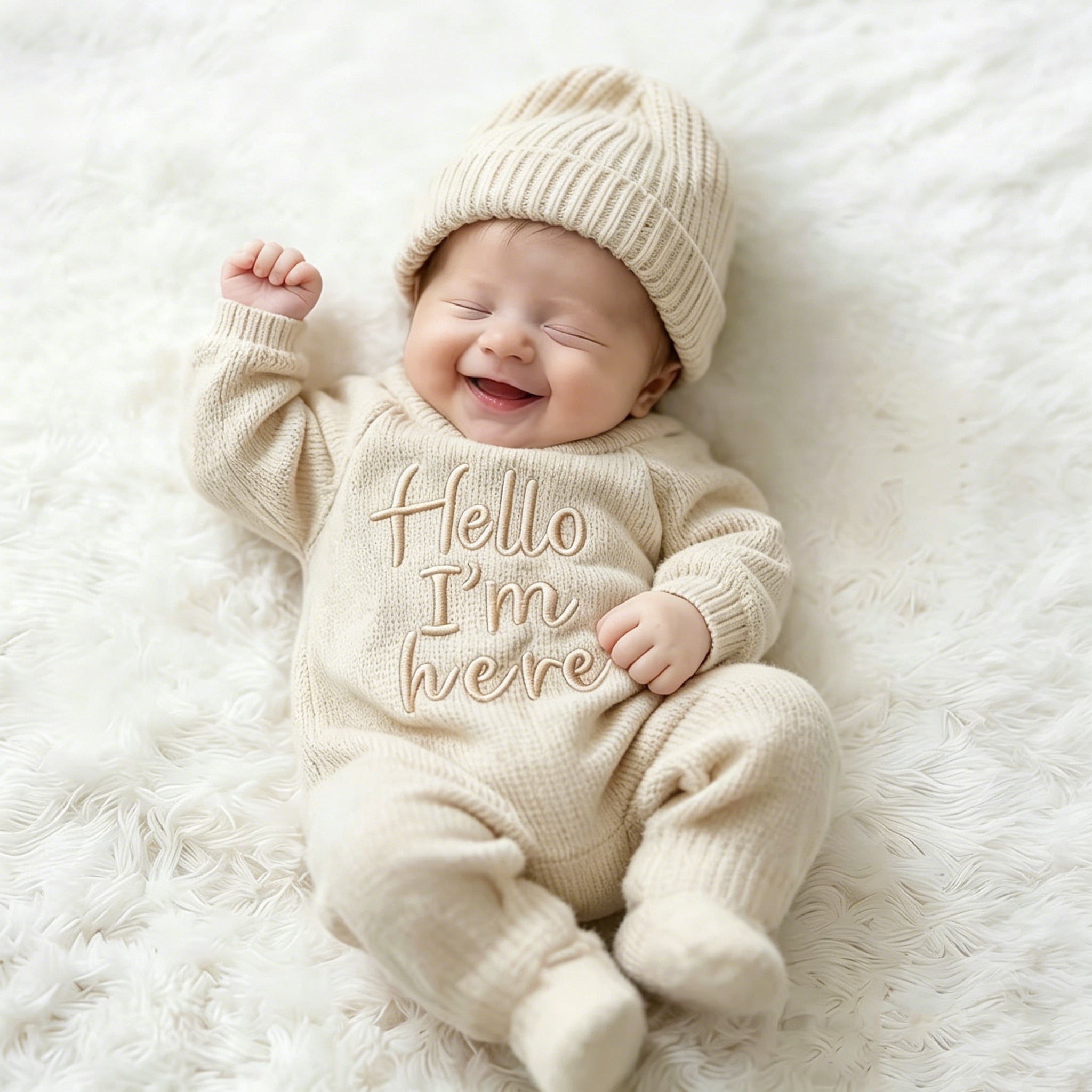 "Hello" Embroidery Knitting Onesie Newborn Birth Announcement Outfits Footed Jumpsuit Baby Boy Girl Photography Props Newborn