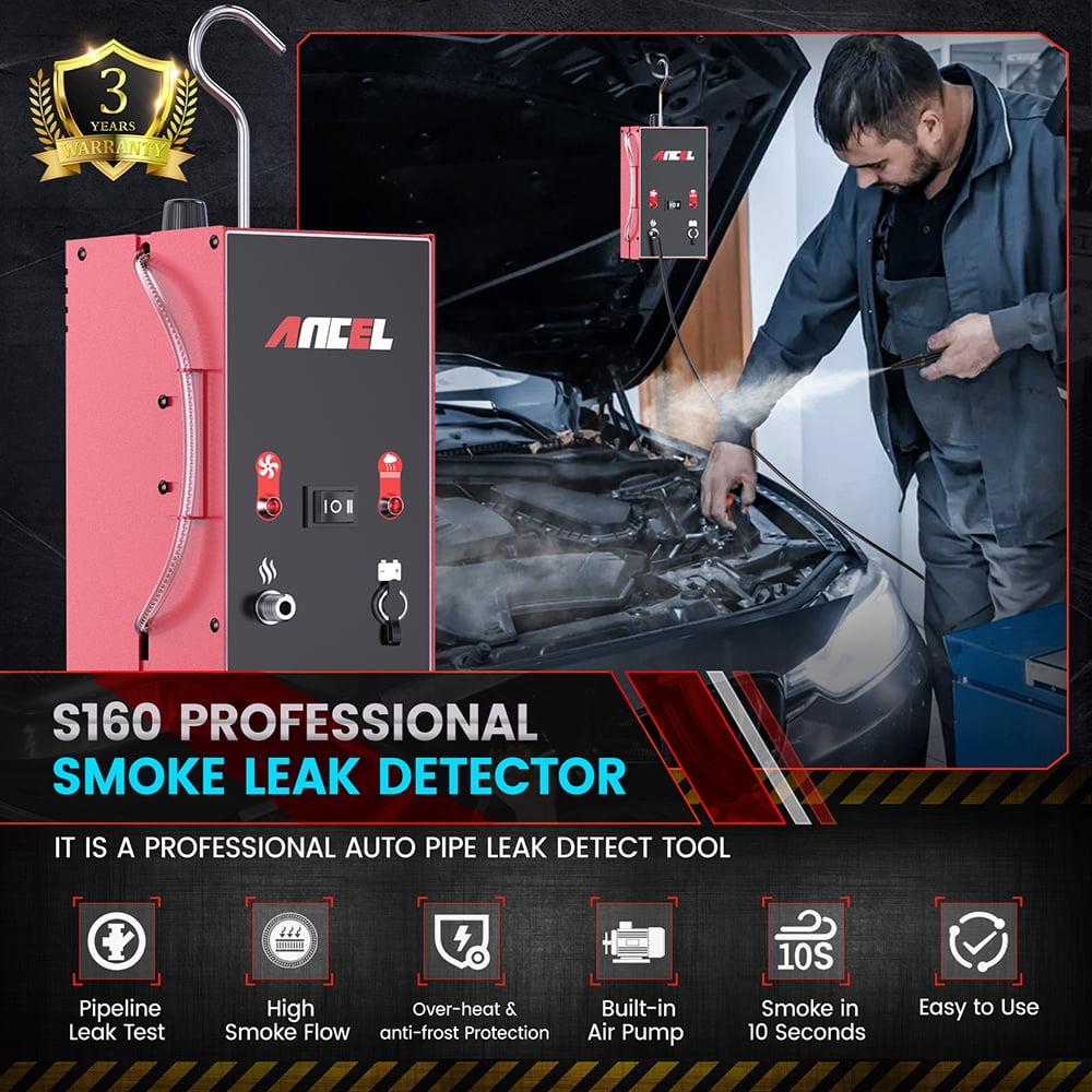ANCEL S160 Automotive Smoke Machine with Built-in Air Pump Professional Leak Detector EVAP Vacuum Diagnostic Tester for Leaks Test in Vacuum,Pipeline Fuel, EVAP and All Cars System for All Vehicles