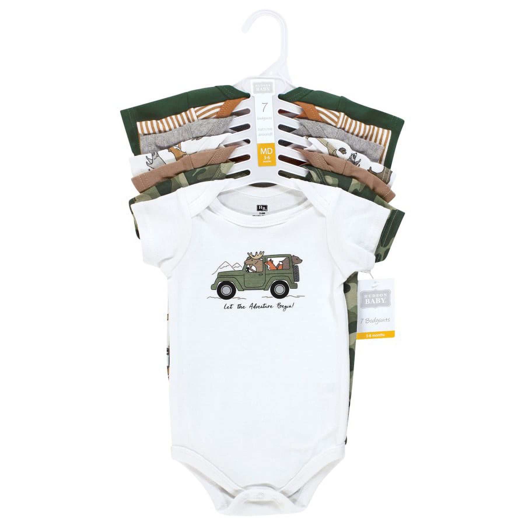 Hudson Baby Cotton Bodysuits, Animal Adventure, 12-18 Months
