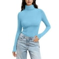 thumbnail image 2 of Women's Mock Turtle Neck Tops Thermal Layering Tops Winter Undershirt Long Sleeve Shirts T-Shirts Soft Stretch Undershirts Tight Tops Basic Tee Turtleneck Shirt Slim Fitted Tops Sky Blue S, 2 of 7