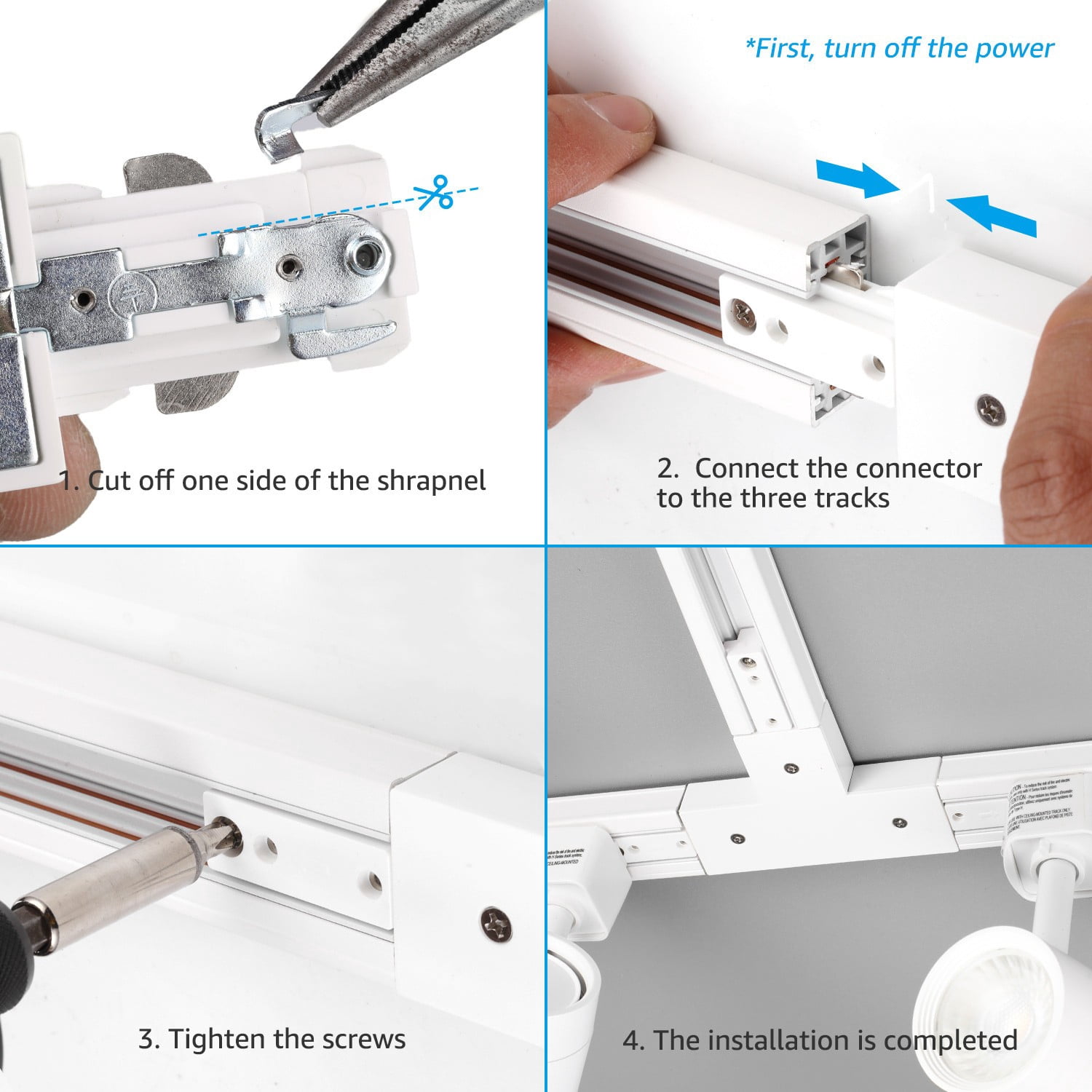 H Track T Connector, H Type Single Circuit 3-Wire-1 Track Lighting Kit, Corner Joiner, UL Listed, Flame Retardant Material, for H Track System, 3 Years Warranty, 120V, White