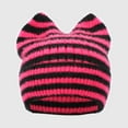thumbnail image 2 of Moocorvic Beanie for Women, Cute Cat Ear Winter Warm Knitted Hat for Daily Wear, Striped Red, 2 of 4