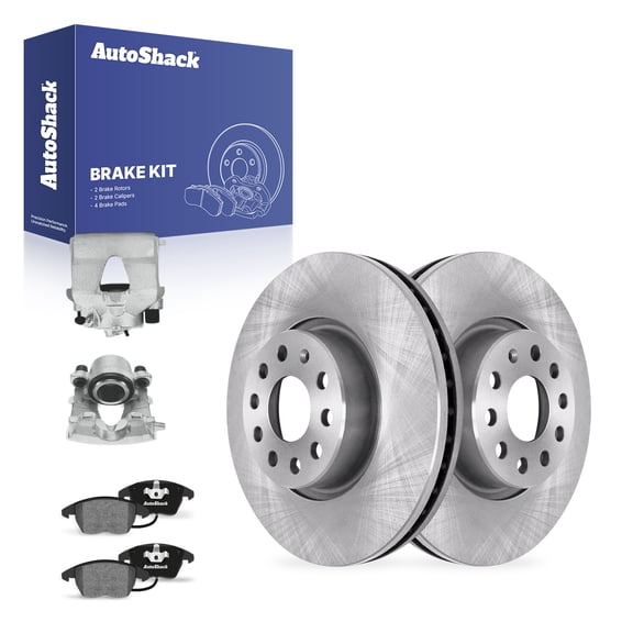 AutoShack Front Brake Rotors, Ceramic Pads & Calipers for Volkswagen, Jetta 2011, 2014, FWD L4 2.0L - 12.28" (312 mm), 9-Lug