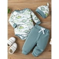 thumbnail image 6 of WIBACKER Newborn Baby Boy Clothes Fish Print Long Sleeve Baby Romper+Waffle Pants w/Hat 3PCS Spring Fall Outfits, 6 of 7