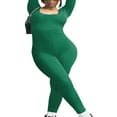 thumbnail image 2 of Women Long Jumpsuit Solid Color Long Sleeve U Neck Slim Bodysuit, 2 of 7