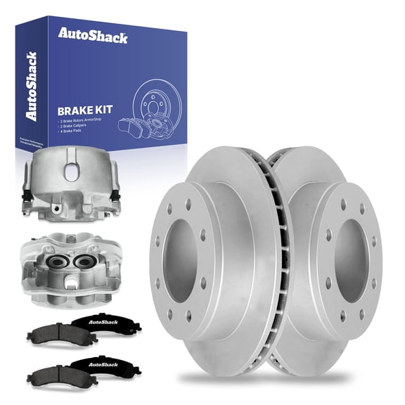 AutoShack Rear Brake Rotors Premium Ceramic Brake Pads Calipers | Replacement for 2005 Chevrolet Silverado 1500 4.3L 4.8L 5.3L 6.0L V6 V8 RWD | Coated | 8-PC Brake Kit | ArmorStop