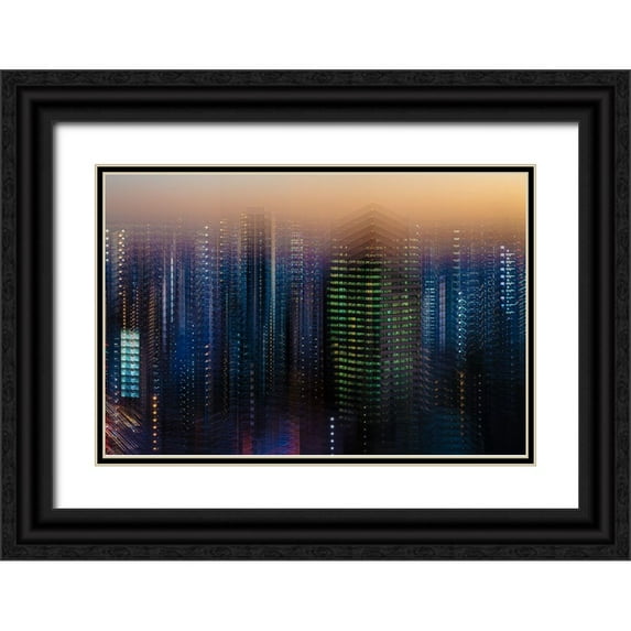 Makoto, Sasaki 24x17 Black Ornate Wood Framed with Double Matting Museum Art Print Titled - Tokyo Layers