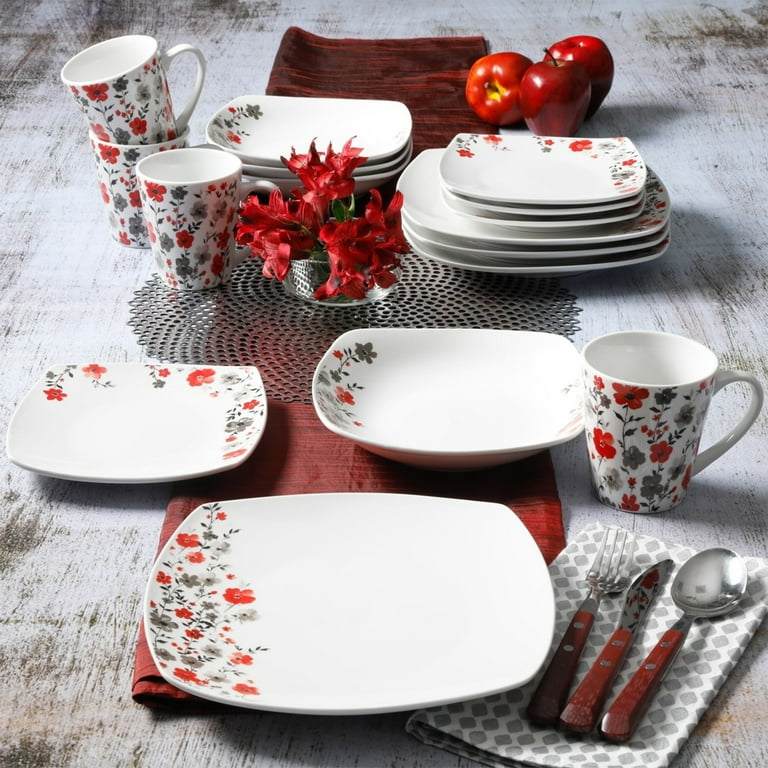 Gibson Home Rosetta Floral 16 Piece Fine Ceramic Dinnerware Set in