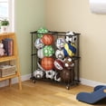 thumbnail image 5 of Large Garage Ball Storage Rolling Floor Sports Equipment Organizer: Freestanding Ball Rack with Elastic Rope Ball Holder for Basketball Soccer Football Volleyball Garage Gym Black, 5 of 8