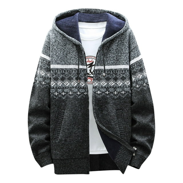 DPTALR Cardigan à Capuche Tricoté à Manches Longues pour Hommes avec Fermeture Éclair