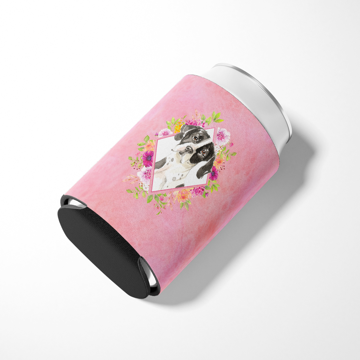 Carolines Treasures CK4239CC English Pointer Pink Flowers Can or Bottle Hugger Can Hugger multicolor