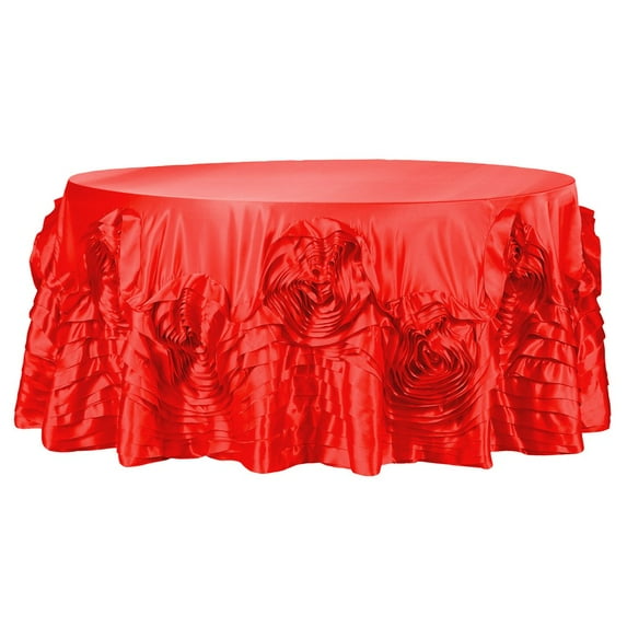 1 Pc, Large Rosette Flower Tablecloth 120" Round - Red For Wedding Cake Tables, Wedding Tablecloths, Quinceaneras, Bridal Showers, Or Special Event