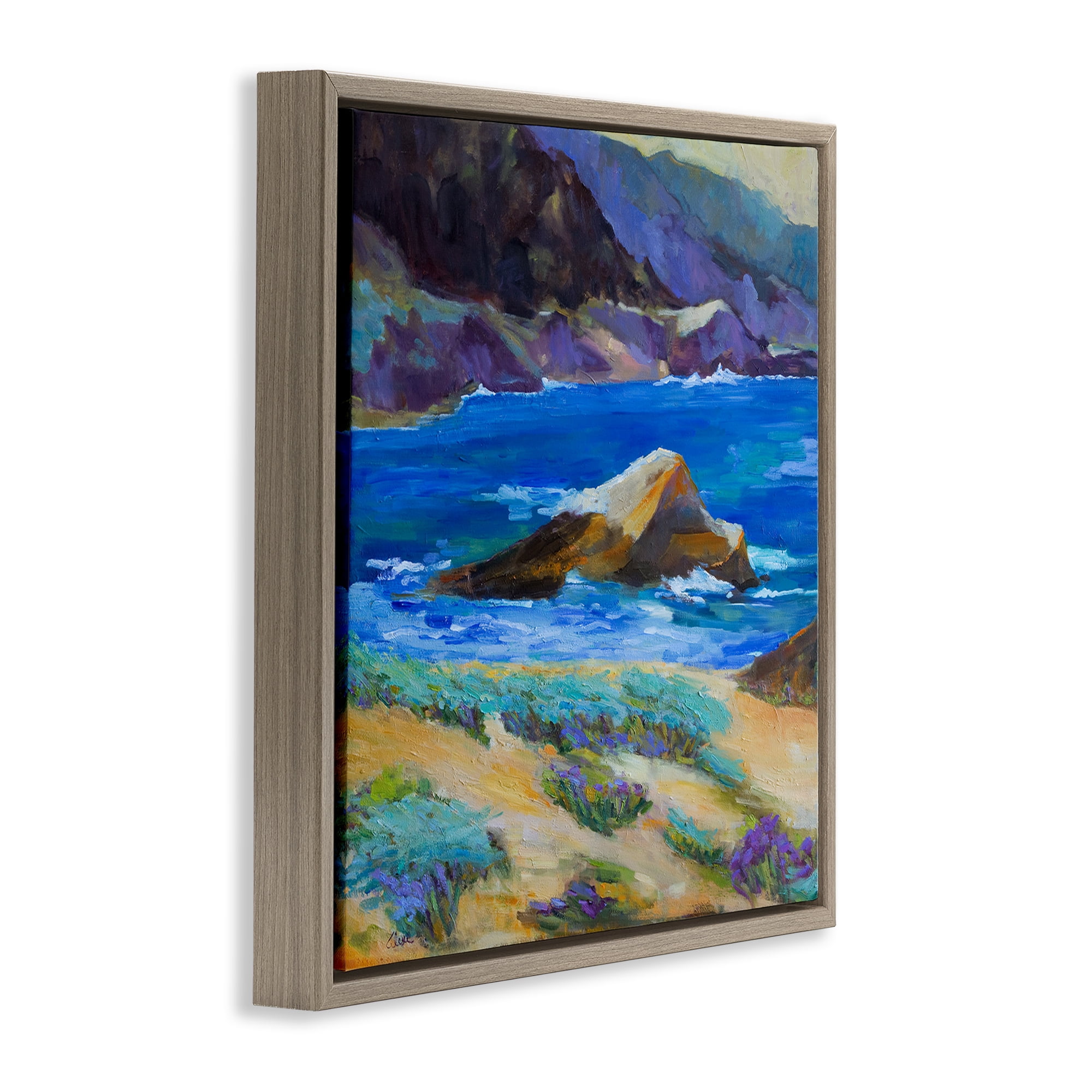 Stupell Industries Carmel Cove Landscape Landscape & Nature Painting Brown Floater Framed Canvas Art Print Wall Art, 25 x 25