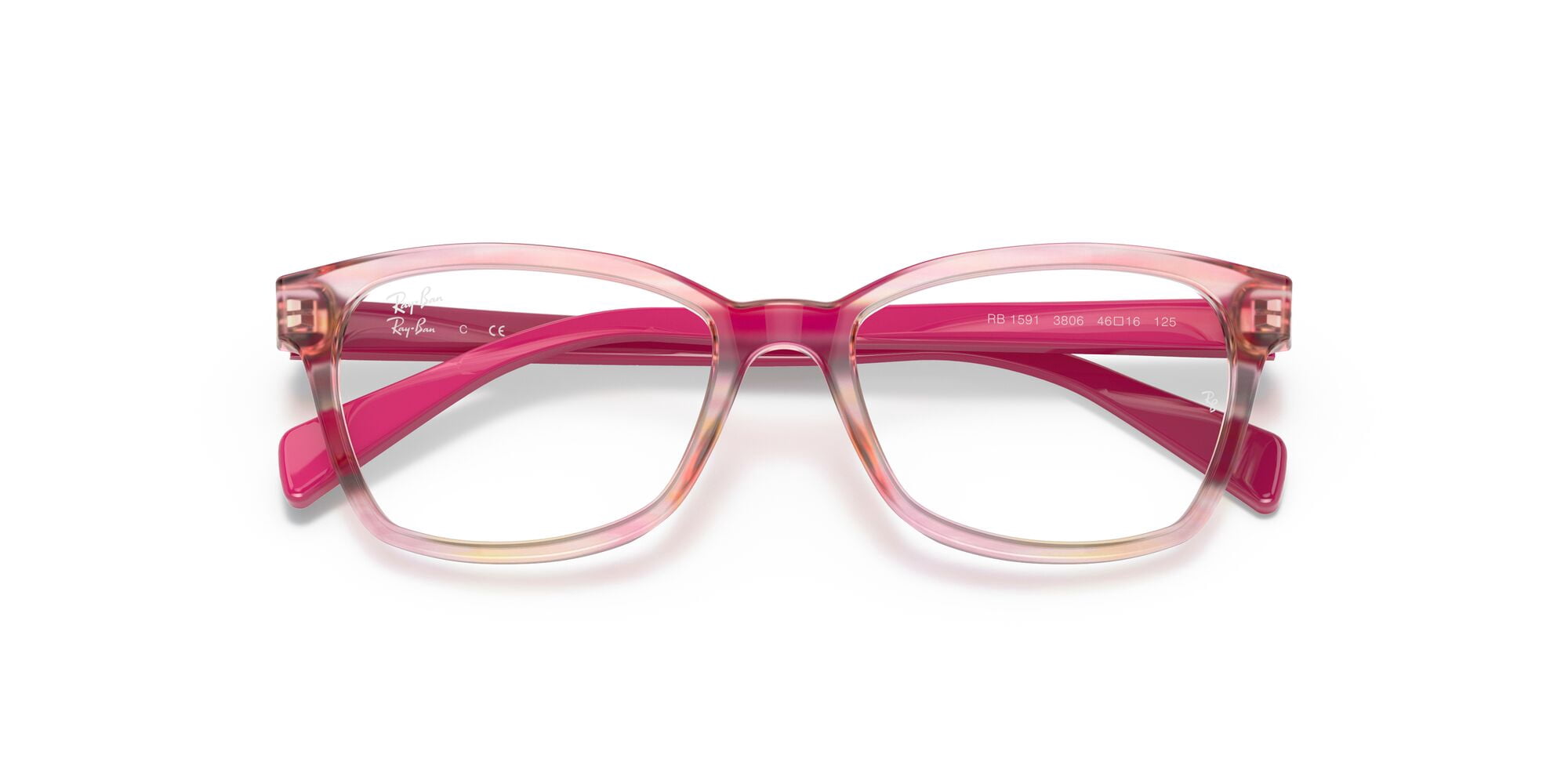 Ray-Ban Youth 0RY1591 Prescription Eyeglasses with Case, Size 46, Demo Lens/Fuxia Striped Multicolor