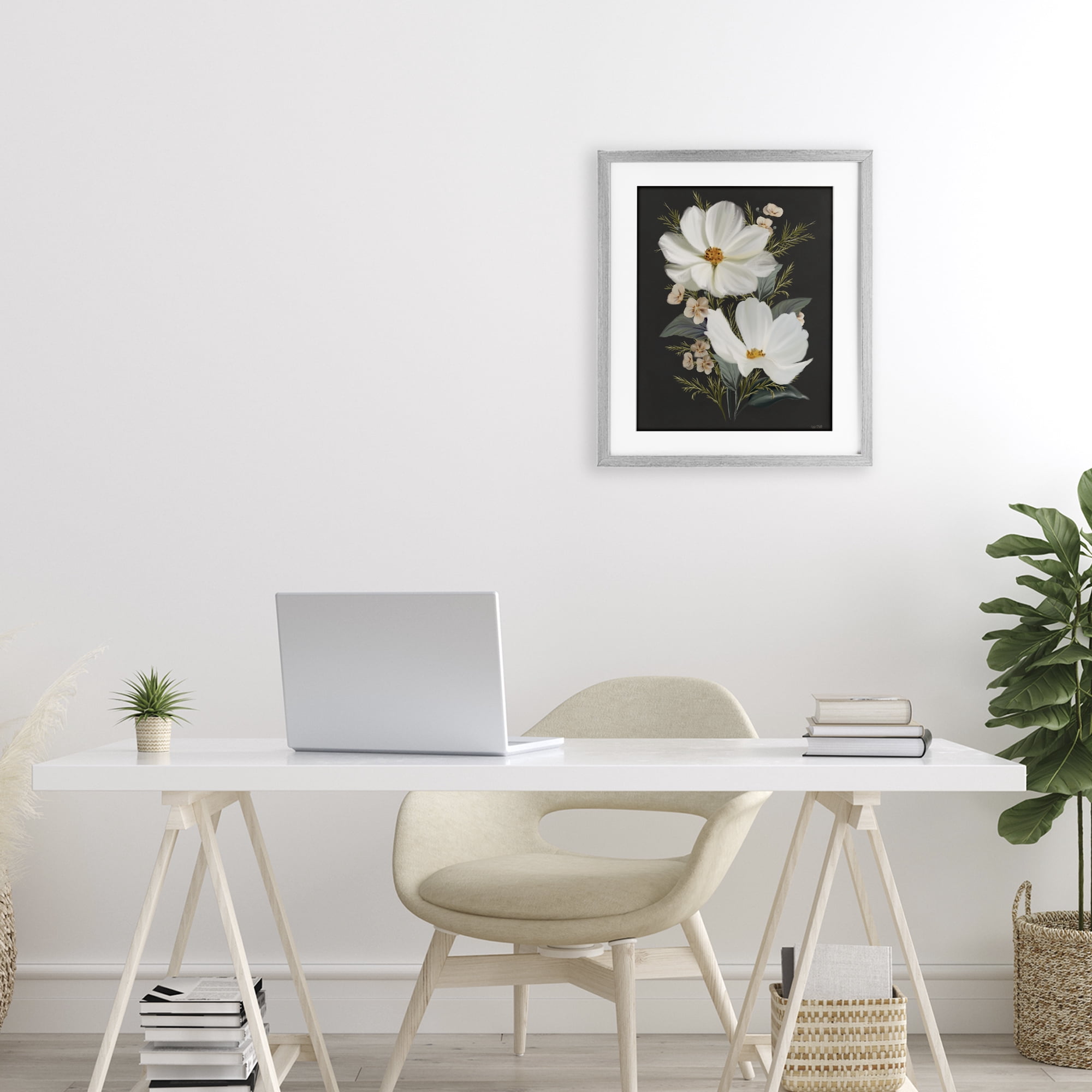 Stupell Industries Old Lace Cosmos Gray Framed Print Under Glass, design by House Fenway
