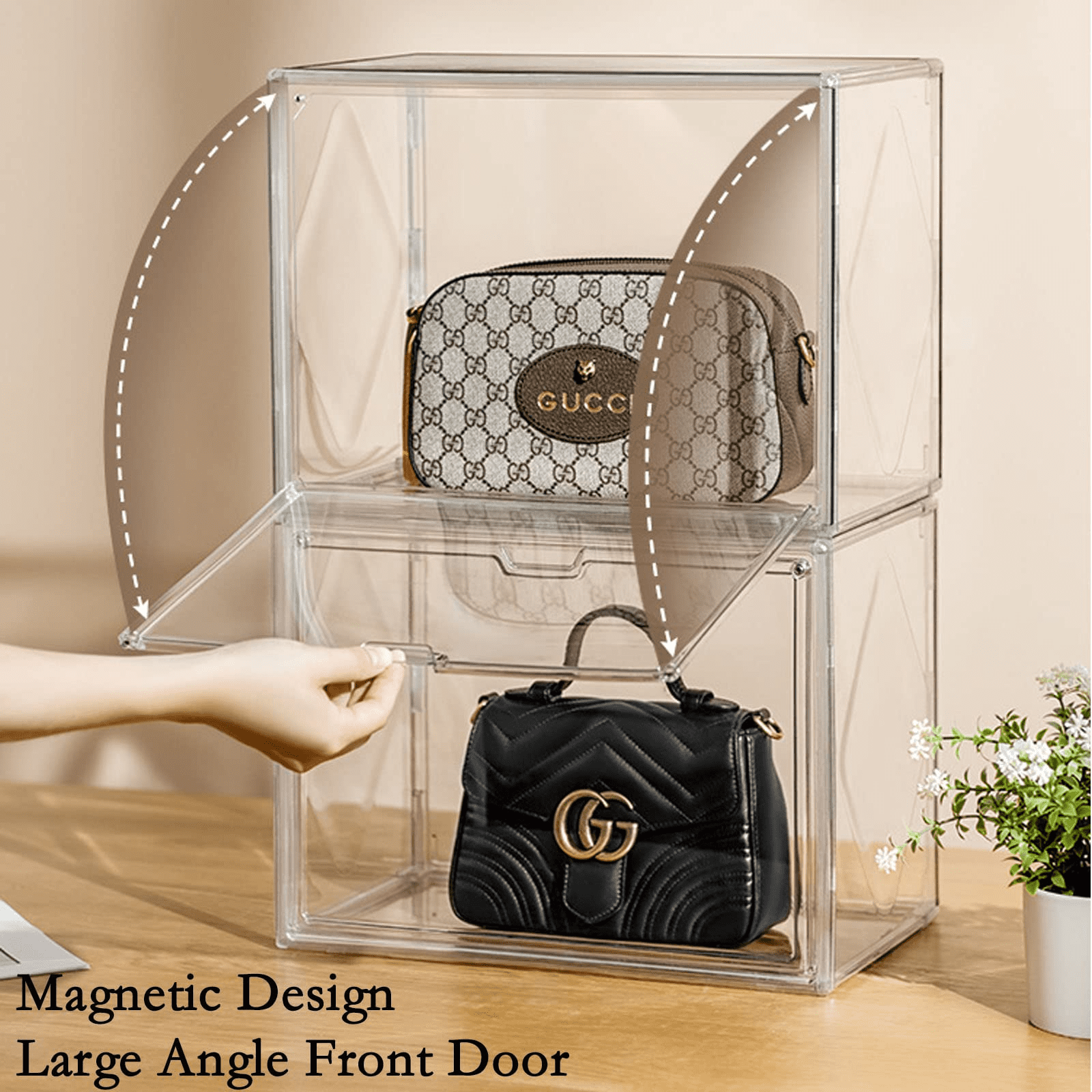  ZLLZUU Purse and Handbag Storage Organizer for Closet, Clear Acrylic  Display Case for Collectibles, 3 Pack Plastic Storage Boxes with Magnetic  Door for Wallet, Cosmetic, Toys (Large Door) : Home 