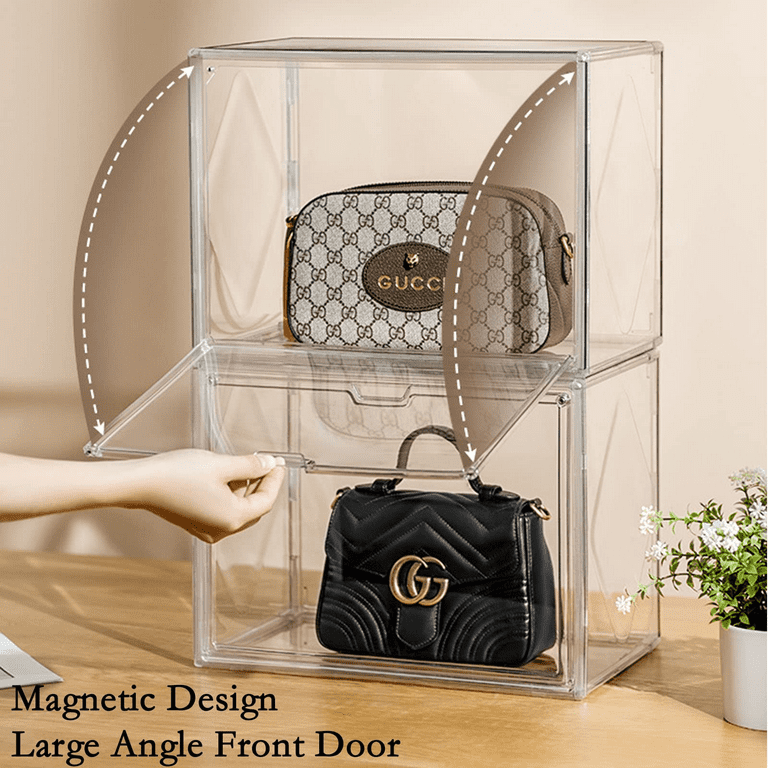 Clear Handbag Storage Organizer for Closet, 3 Packs Acrylic Display Case  for Purse/Handbag, Plastic Storage Containers with Magnetic Door, Acrylic  Box Organizer… in 2023
