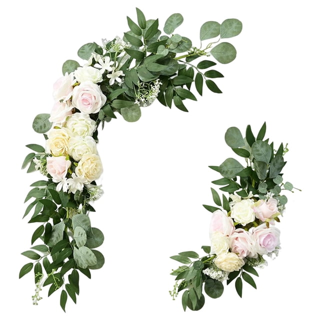 Guirnalda de Boda Zulema 2 x Flor Swag Arreglo Floral Colgante Seda Rústica Verde Rosado Flores de arco de boda