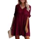 thumbnail image 1 of Mini vestido de manga corta de verano para mujer, vestido informal fluido con escote en V Sexy, vestido corto holgado de lunares suizos, vestido de talla grande Xemadio WMZL-2056-10, 1 of 1