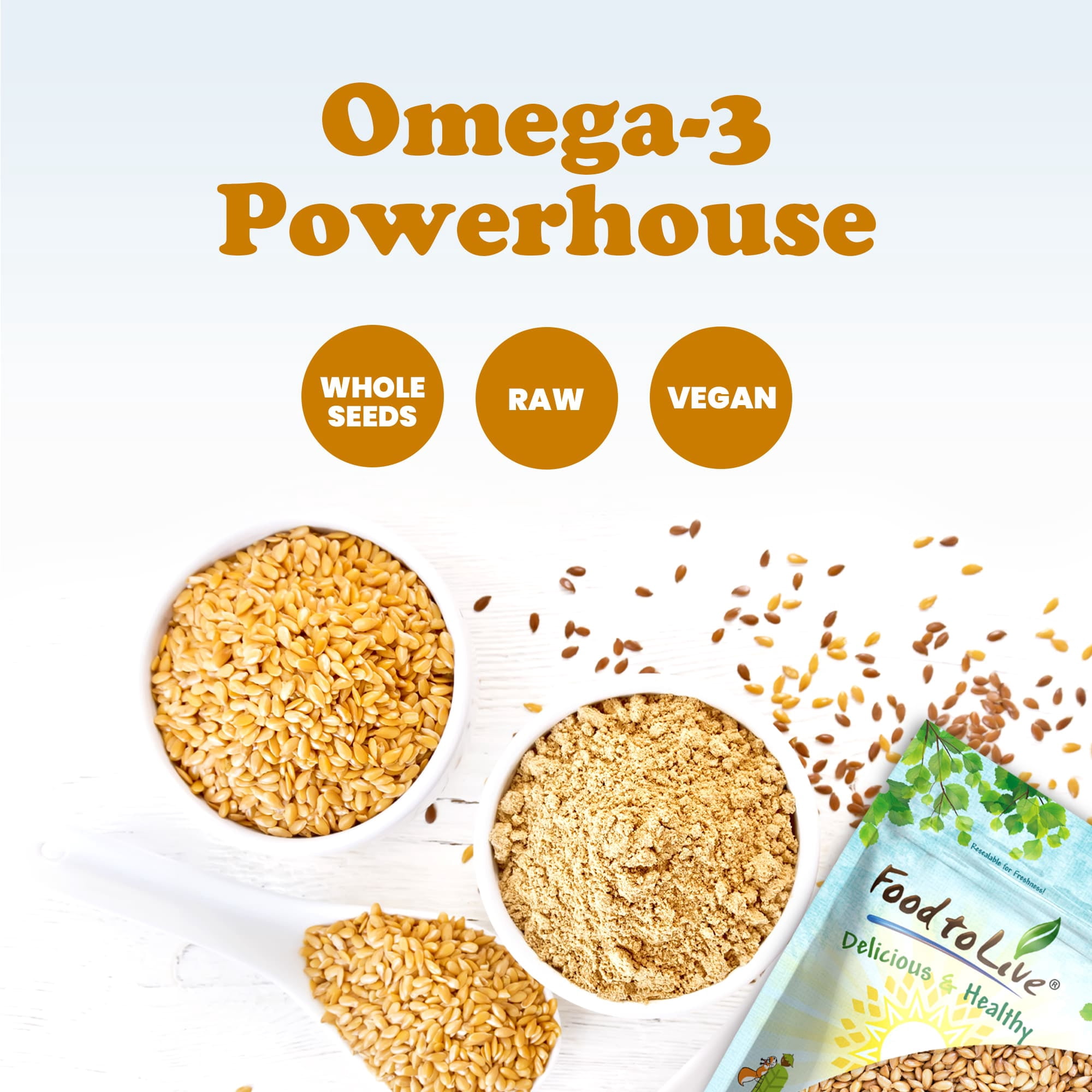 Golden Flax Seeds, 20 Pounds  - Kosher, Raw, Vegan - by Food to Live