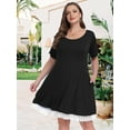 thumbnail image 7 of VEPKUL Women's Plus Size Casual Printed Round Neck Lace Button Short Sleeves Dress Black_1X, 7 of 7