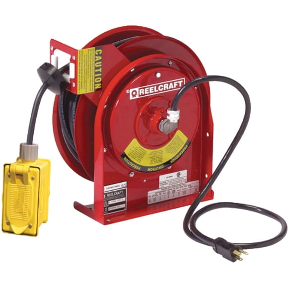 Reelcraft L-4545-123-7 Enrouleur de Cordon à Ressort avec Cordon de 45 Pieds de 12/3 et Double Sortie GFCI