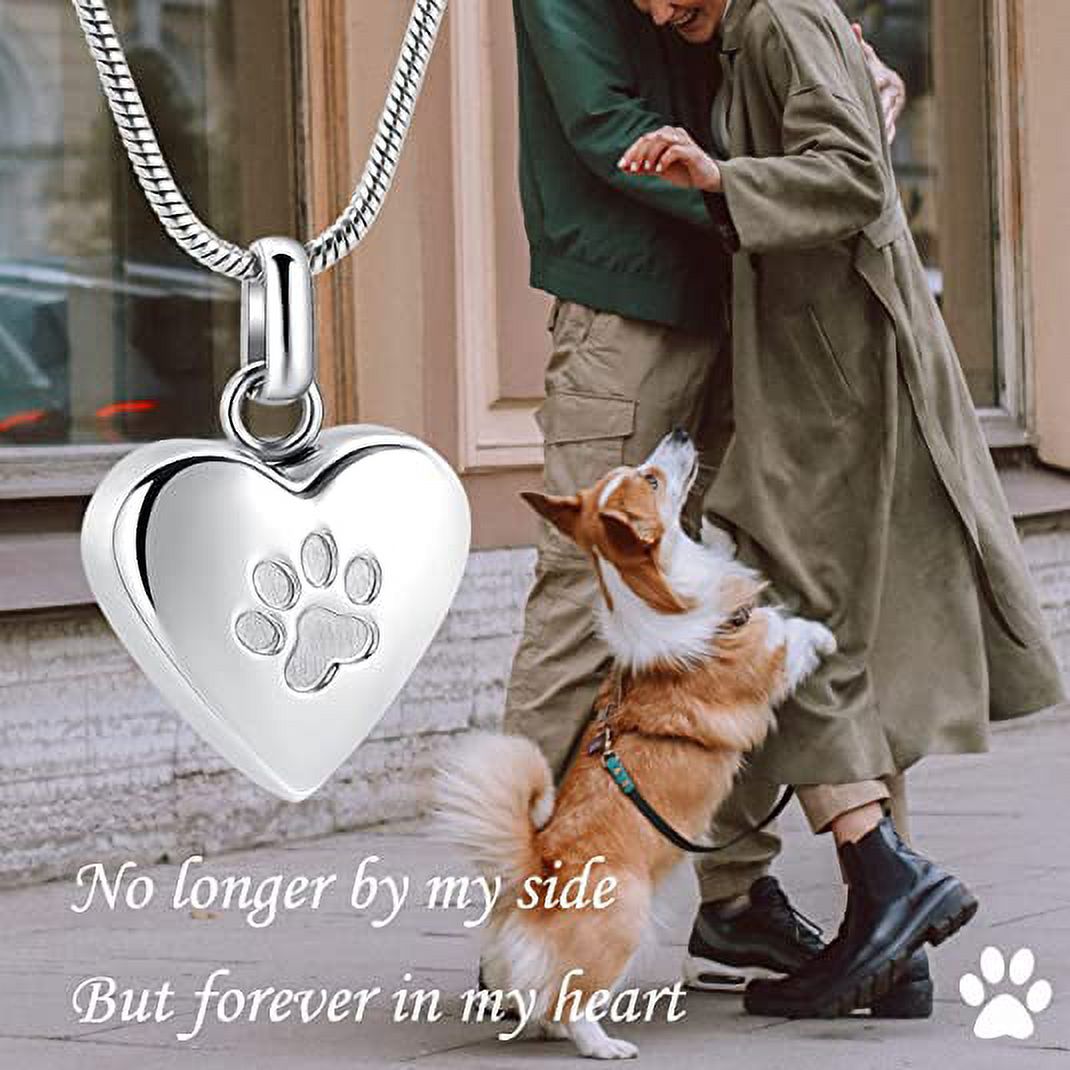 Pet Cremation Jewelry Pendant - Paw Print Urn Necklace For Ashes With Keepsake Chain