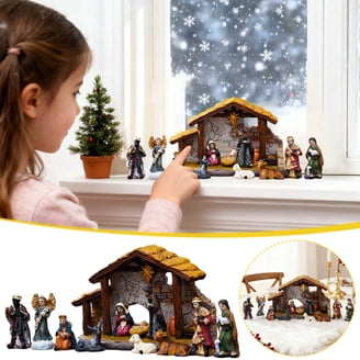 Soulchen 16 Pcs Little People Nativity Zen Garden Set - 12.6x7.9 Inch Sand Box With Figurines For Desk Decor