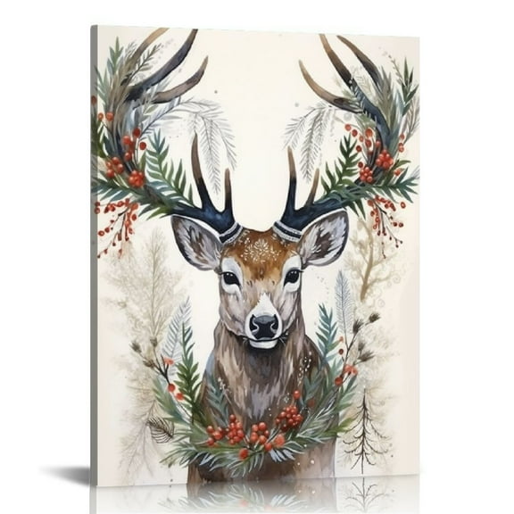 ONETECH  Canvas Wall Art Merry Christmas Pictures Home Decorations for Bedroom Living Room Paintings Prints Framed Santa Claus, Deer, Igloo, tree Poster