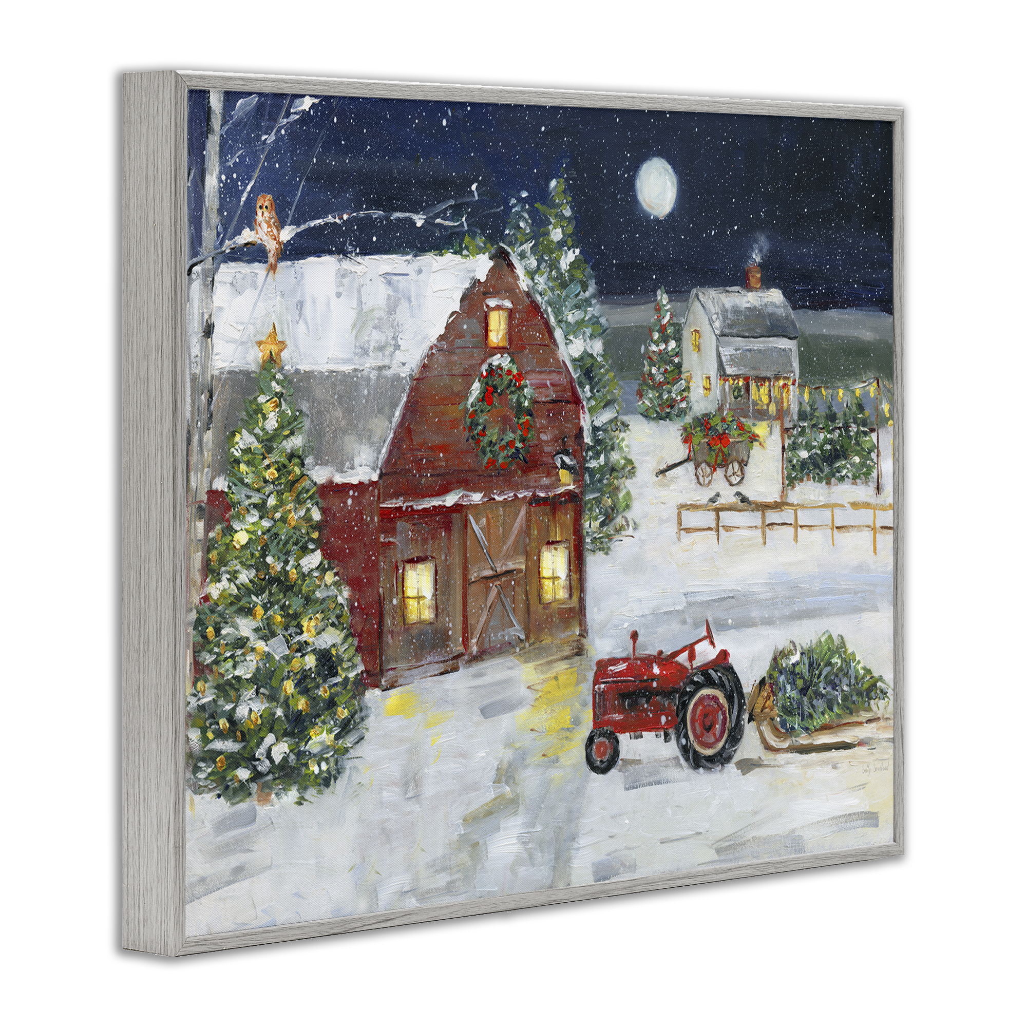 Stupell Industries Snowy Farm & Tractor Holiday Painting Gray Framed Art Prints Wall Art, 14 x 11