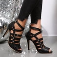 thumbnail image 3 of Rokment Stiletto High Heels Dressy Sandals for Women Ladies Roman Vintage Casual Leather Buckles Peep Toe Strappy Dress Pumps Heeled Gladiator Summer Shoes Black Size 6.5, 3 of 5