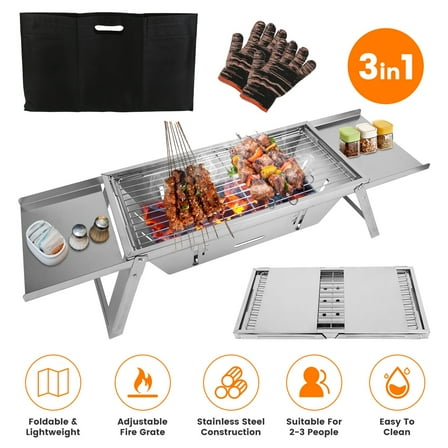 Imountek 3 in 1 Foldable Charcoal Grill, Fire Pit Slow Cooker 2-3 People Stainless Steel BBQ Grill for Camping Tailgating Yard