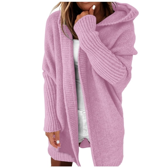 Ediodpoh Women's Solid Color Knitted Loose Hooded Sweater Cardigan Jacket Comfortable Womens Cardigan Sweaters Purple M