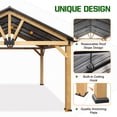 thumbnail image 3 of EAGLE PEAK 15 x 13 Solid Wood Patio Gazebo, Cedar Framed Outdoor Pavilion Cabana with Black Steel Gable Hardtop Roof, 14x12 Frame, Black, 3 of 8