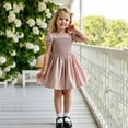 thumbnail image 2 of Gelikeya Spring Dresses for Girls Size 6-8 Puff Sleeve Solid Striped Print Summer Princess Dress Fashion Cute Design Casual Dress(Toddlers, X05 Light Pink, 4-5 Years), 2 of 6