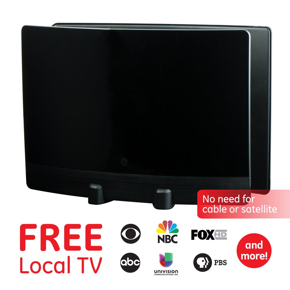 GE UltraPro Optima Black Indoor TV Antenna, Signal Enhancer, Reflector