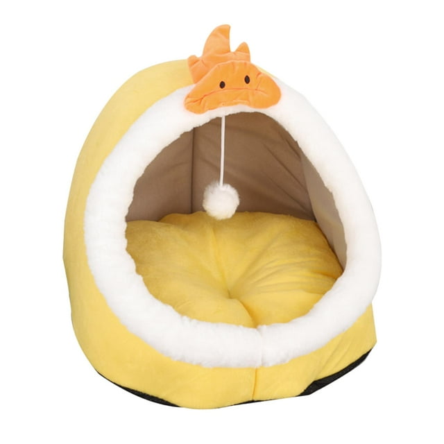 Lit Grotte en Peluche pour Animal avec Capuchon, Beigne pour Chat, Faux Jaune m