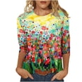 thumbnail image 1 of HKEJIAOI Blouse d'Été à Manches 3/4 Col Rond Imprimé Floral pour Femmes m, 1 of 1