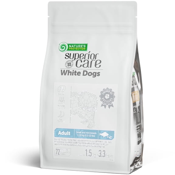 Nature's Protection Superior Care Dry Dog Food, Adult Small White Coat Dogs, Grain-Free White Fish, 3.3lb