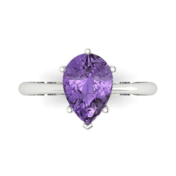 Solitaire Engagement Ring for Women - 2ct Simulated Alexandrite in 18K White Gold Promise Ring