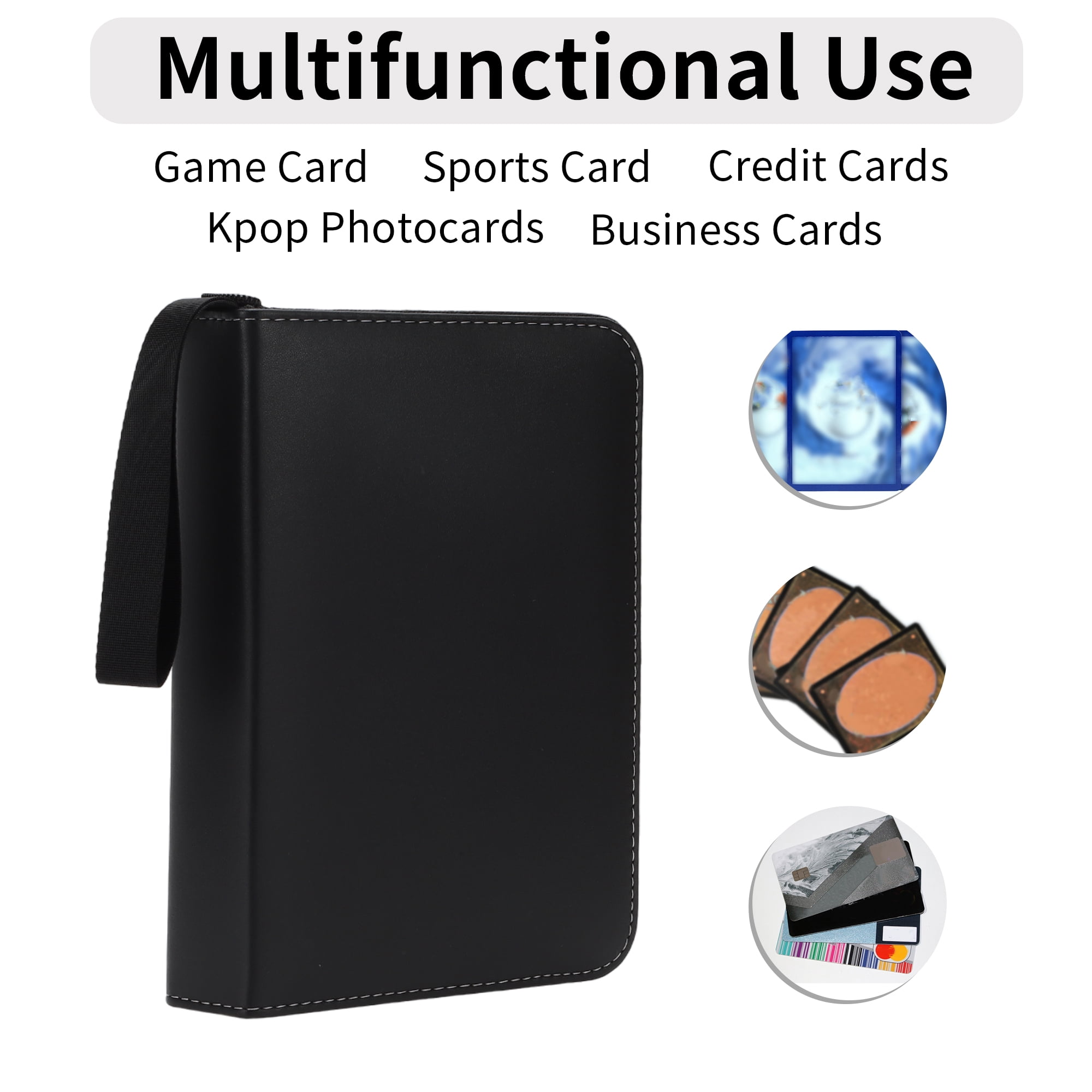 Unique Bargains 4 Pockets Card Binder with 400 Sleeves Trading Card Collector Zipper Album Holder Black