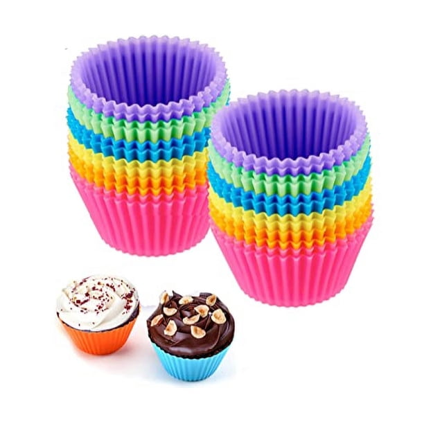 Pack de 24 moldes de horneado de cupcakes de silicona reutilizables, de 2.75 pulgadas, sin adherencia, para fiestas de Halloween y Navidad, en 6 colores arcoíris (pack de 24, multicolor)
