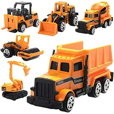 LAFGUR Construction Truck Vehicle Car Toy Set for Kids Toddlers Boys Child, 6pcs 1:64 Scale Playset with Excavator, Bulldozer, Street Roller,Dump Cement Mini Car Toy,Push and Go Toy Cars