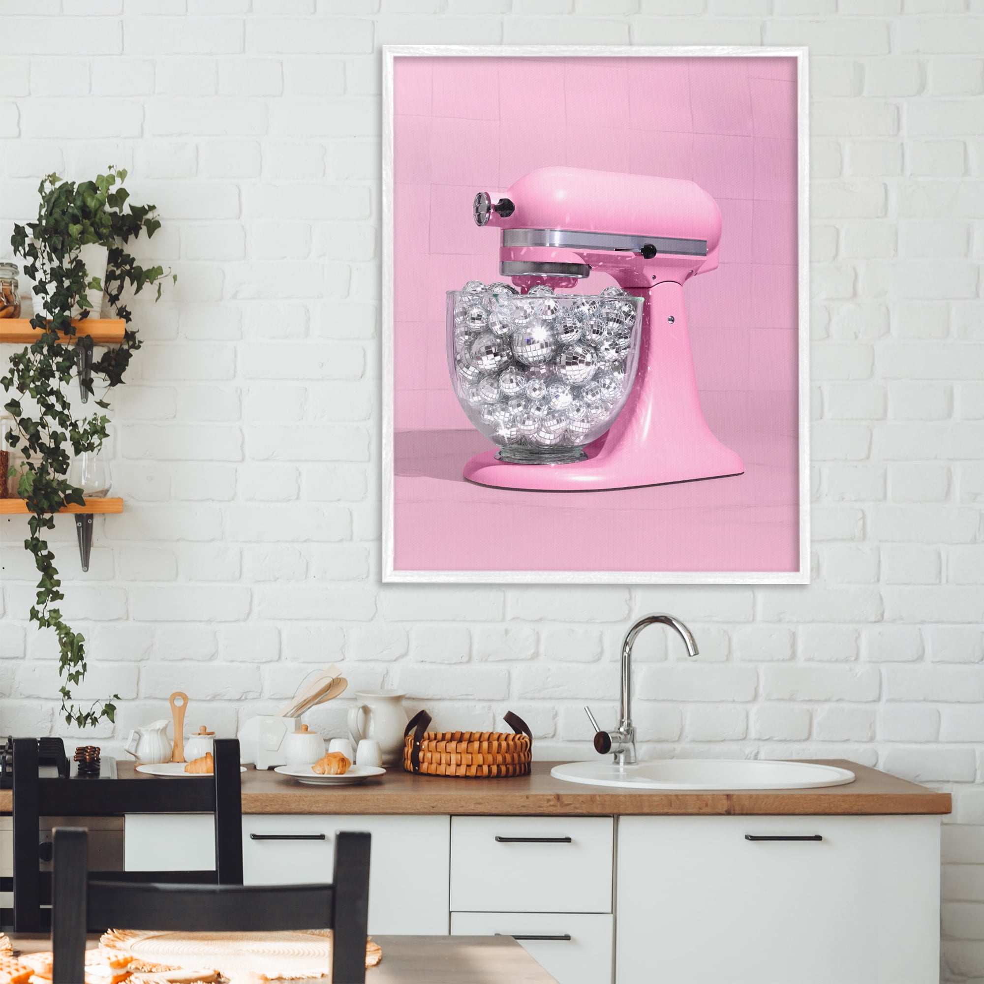 Stupell Industries Disco Kitchen Mixer over Pink White Framed Giclee Art, design by LISH Creative