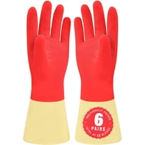 SteadMax Rubber Cleaning Gloves, 6-Pair Value Pack, Reusable Household & Dishwashing Gloves, Large, Red