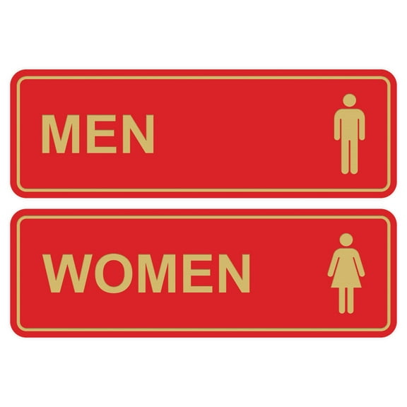 Standard Men Women Restroom Sign (Set of 2) - Red / Gold - Medium